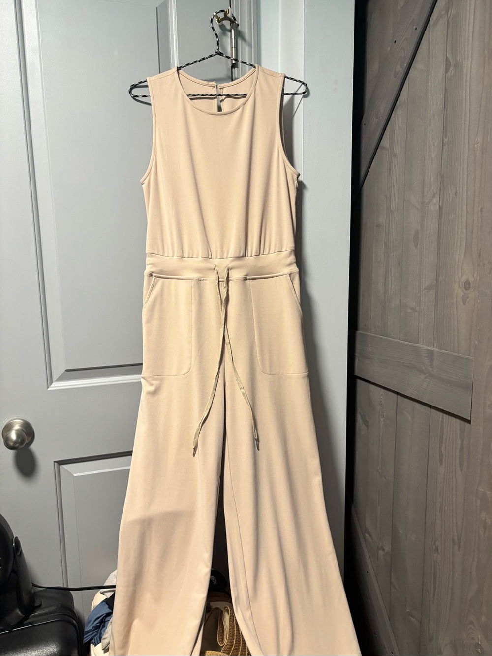 Sleeveless Wide-Leg Jumpsuit in Beige